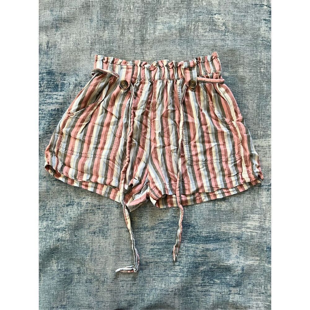 American Eagle Multi Color Stripe High Rise Paper Bag Style Shorts XS